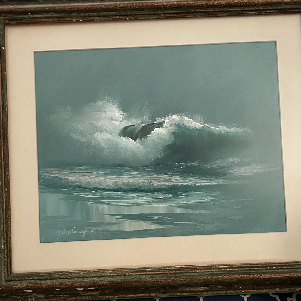 Vintage- Original Oil painted on Canvas by Julie Gregory- crashing waves/ocean